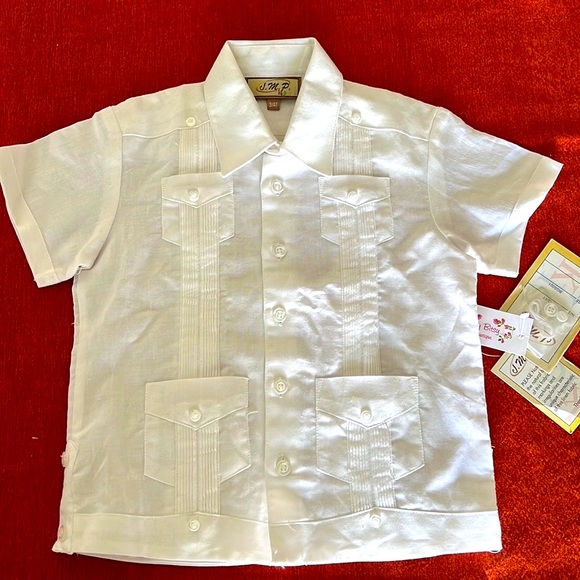 JMP Kids Other - New with tags classic white guayabera shirt made of linen & cotton. Sz 3/4 T